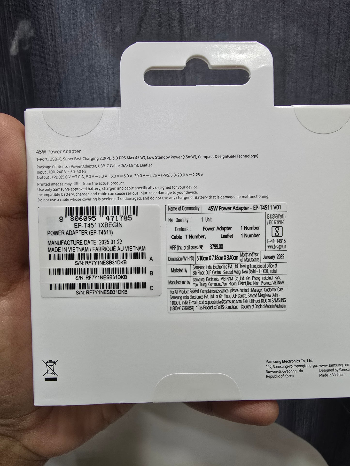 Samsung 45 W Type-C Travel Adaptor with Cable