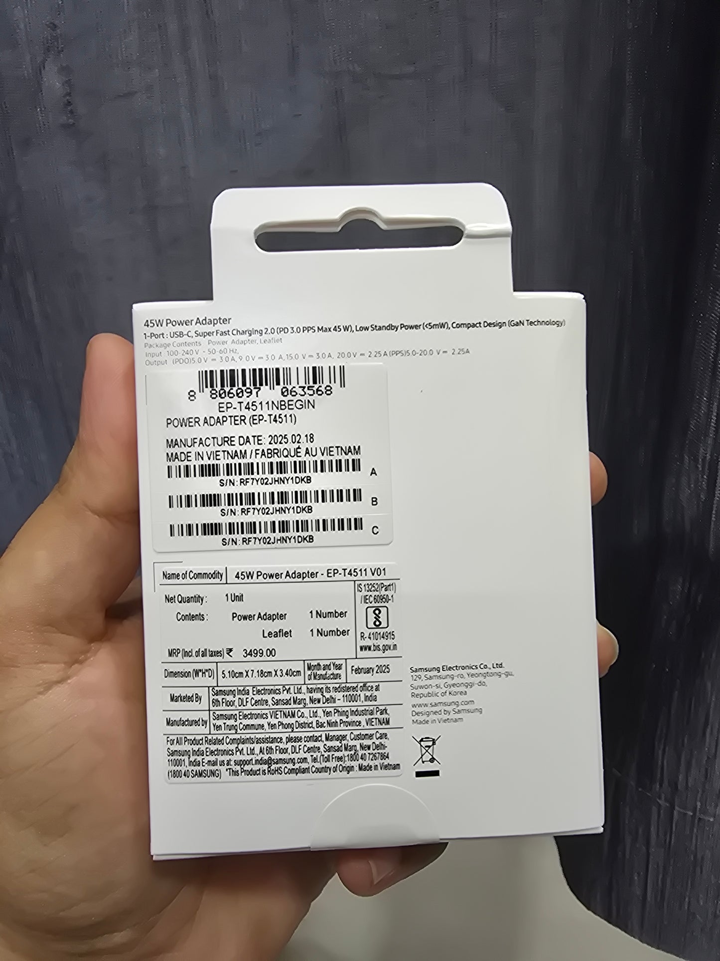 Samsung 45 W Type-C Travel Adaptor Without Cable