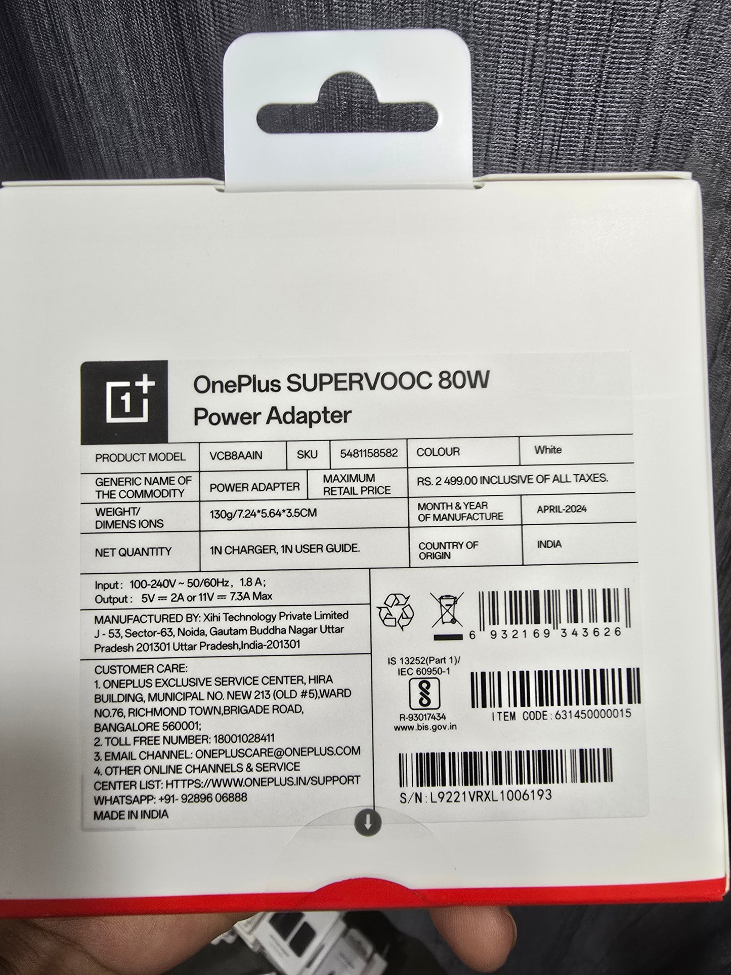 OnePlus SUPERVOOC 80W Power Adapter