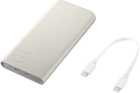 Samsung Galaxy 10000mAh Power Bank, 25W Fast Charging, Dual Output, Quick Charge, Beige